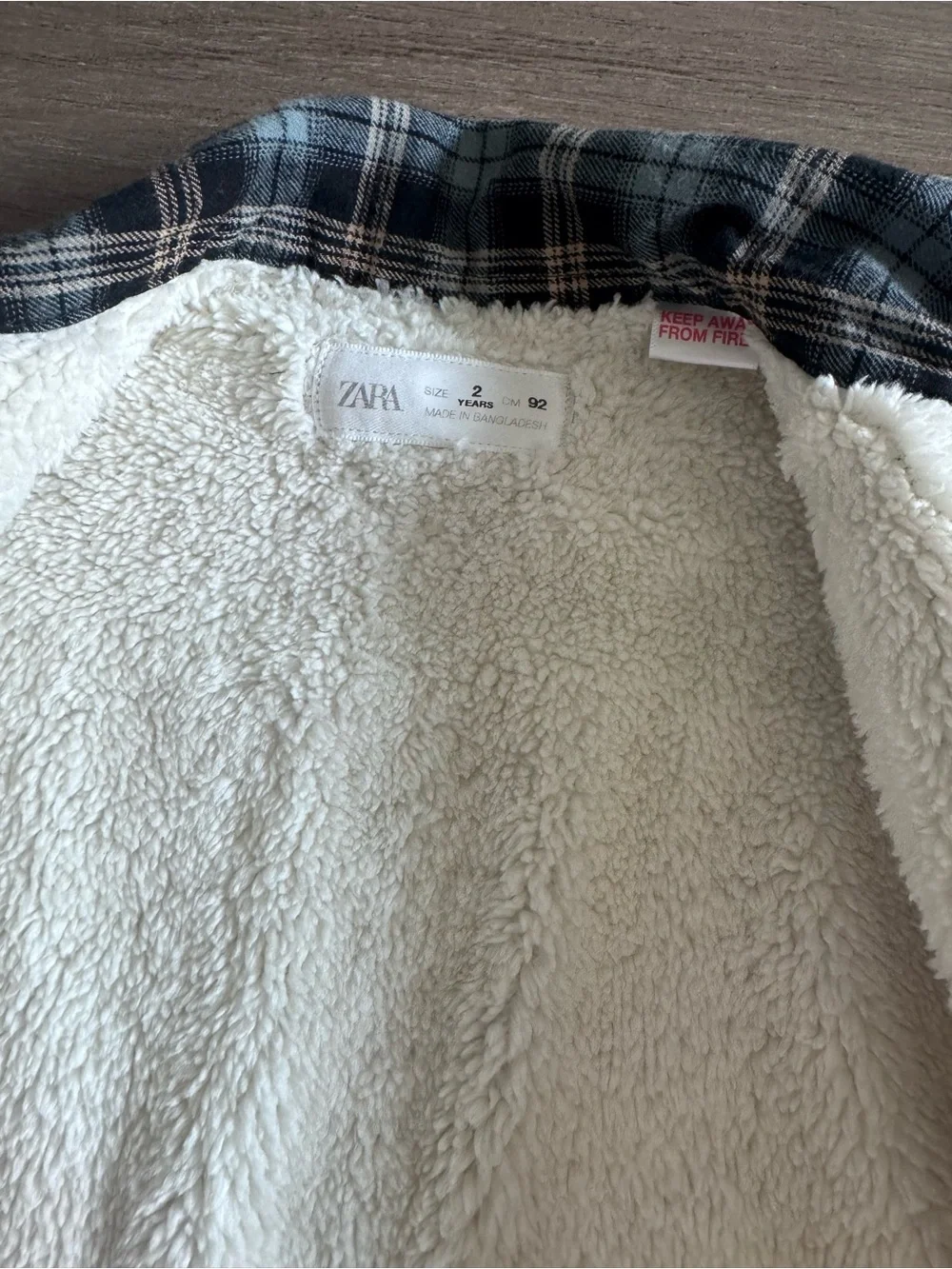 ZARA Kids Blue Plaid Sherpa-Lined Jean-Style Jacket